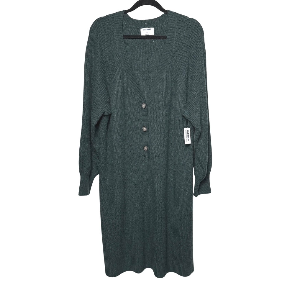 Old Navy XXL Dark Bottle Green Henley Sweater Dress Mini Ribbed NWT